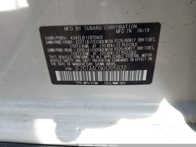 Продажа на аукционе авто 2019 Subaru Crosstrek 2.0i, vin: JF2GTAAC0KH205022, номер лота: 45558337