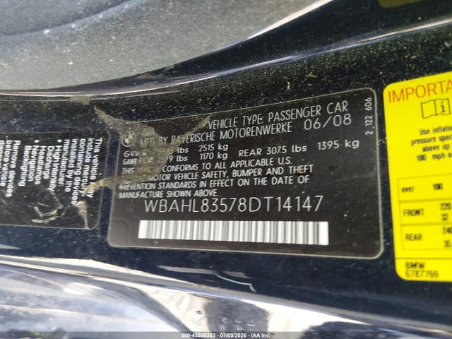 Продажа на аукционе авто 2008 Bmw 750i, vin: WBAHL83578DT14147, номер лота: 45558363