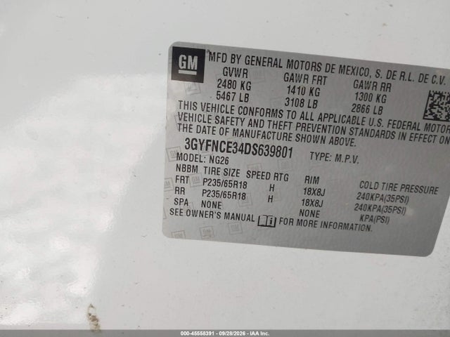 45558391 :رقم المزاد ، 3GYFNCE34DS639801 vin ، 2013 Cadillac Srx Luxury Collection مزاد بيع
