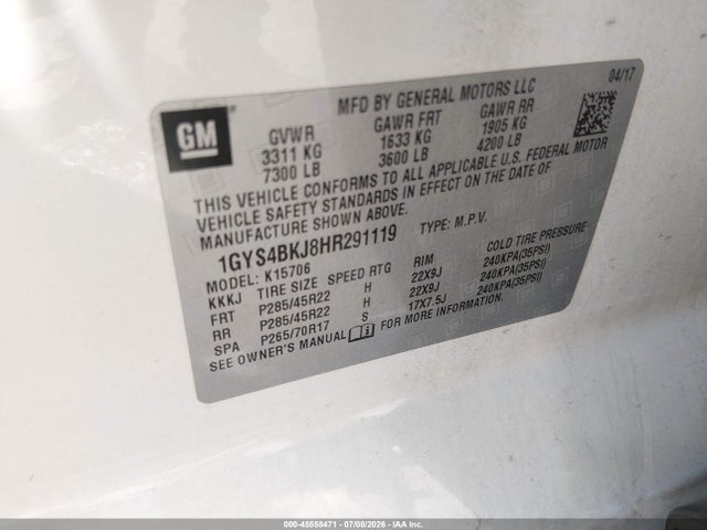 45558471 :رقم المزاد ، 1GYS4BKJ8HR291119 vin ، 2017 Cadillac Escalade Luxury مزاد بيع