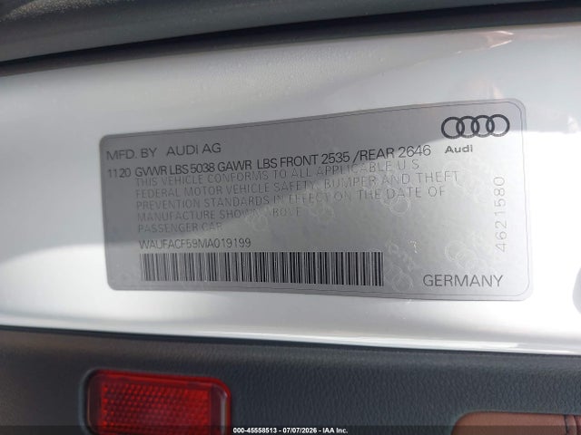 45558513 :رقم المزاد ، WAUFACF59MA019199 vin ، 2021 Audi A5 Sportback Premium Plus 45 Tfsi Quattro S Tronic مزاد بيع