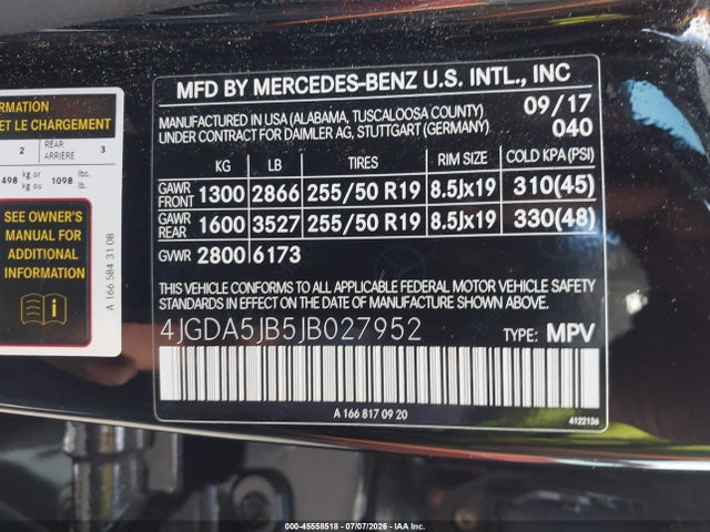 2018 Mercedes-benz Gle 350 მანქანა იყიდება აუქციონზე, vin: 4JGDA5JB5JB027952, აუქციონის ნომერი: 45558518