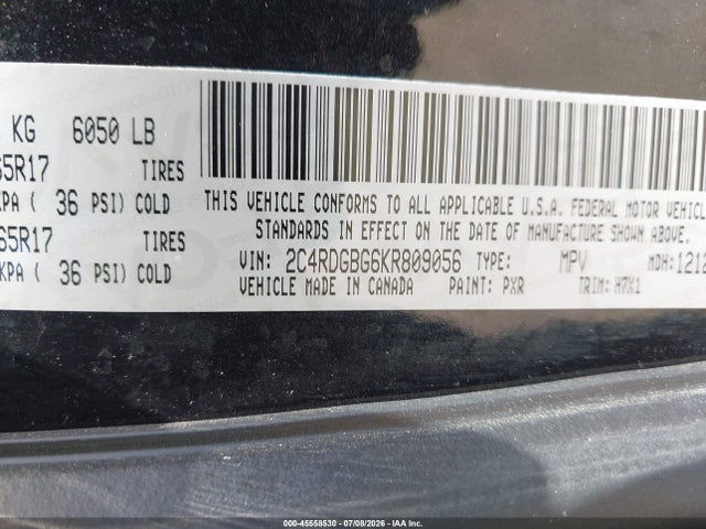 Продажа на аукционе авто 2019 Dodge Grand Caravan Se, vin: 2C4RDGBG6KR809056, номер лота: 45558530