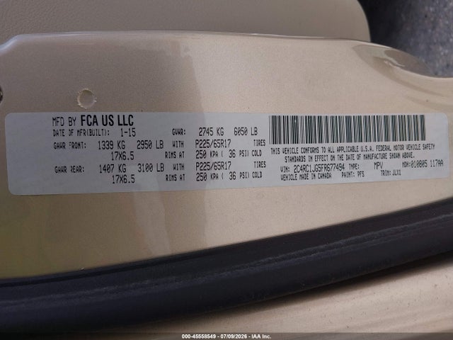 45558549 :رقم المزاد ، 2C4RC1JG5FR677494 vin ، 2015 Chrysler Town & Country Limited مزاد بيع