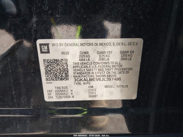 45558553 :رقم المزاد ، 3GKALMEV6JL397486 vin ، 2018 Gmc Terrain Sle مزاد بيع
