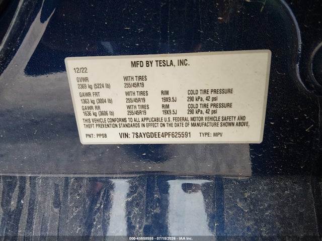 Aukcja sprzedaży 2023 Tesla Model Y Awd/long Range Dual Motor All-wheel Drive, vin: 7SAYGDEE4PF625591, numer aukcji: 45558555