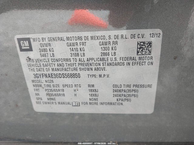 Продаж на аукціоні авто 2013 Cadillac Srx Standard, vin: 3GYFNAE36DS568850, номер лоту: 45558557