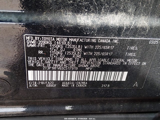 45558576 :رقم المزاد ، 2T3P1RFV6SC517919 vin ، 2025 Toyota Rav4 Xle مزاد بيع