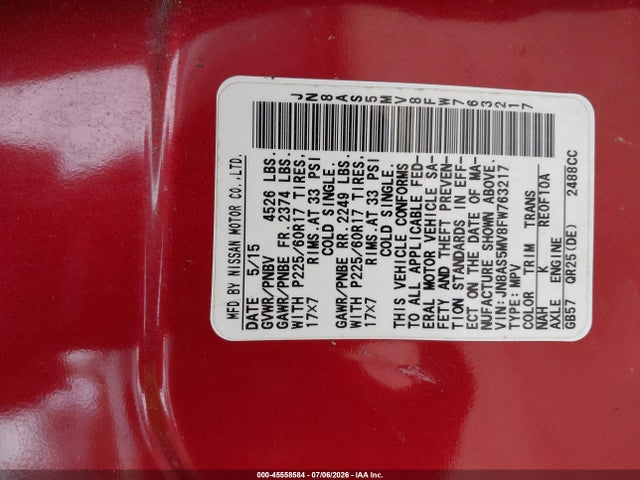 Продаж на аукціоні авто 2015 Nissan Rogue Select S, vin: JN8AS5MV8FW763217, номер лоту: 45558584