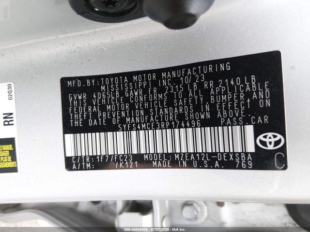 45558586 :رقم المزاد ، 5YFS4MCE3RP174496 vin ، 2024 Toyota Corolla Se مزاد بيع