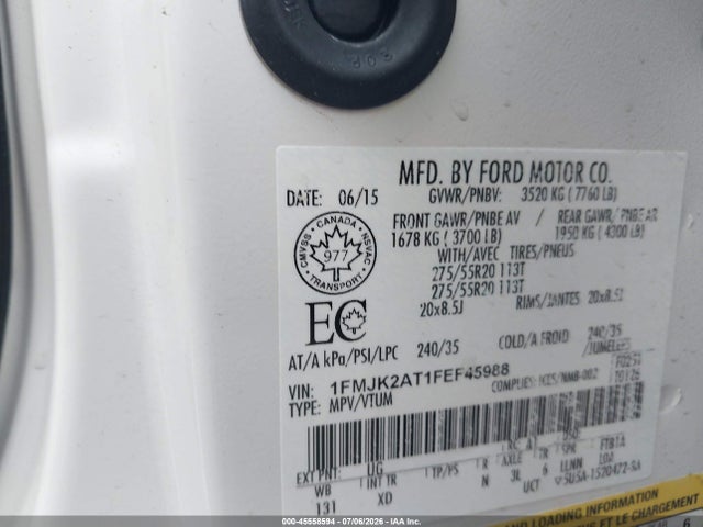 2015 Ford Expedition El Limited მანქანა იყიდება აუქციონზე, vin: 1FMJK2AT1FEF45988, აუქციონის ნომერი: 45558594