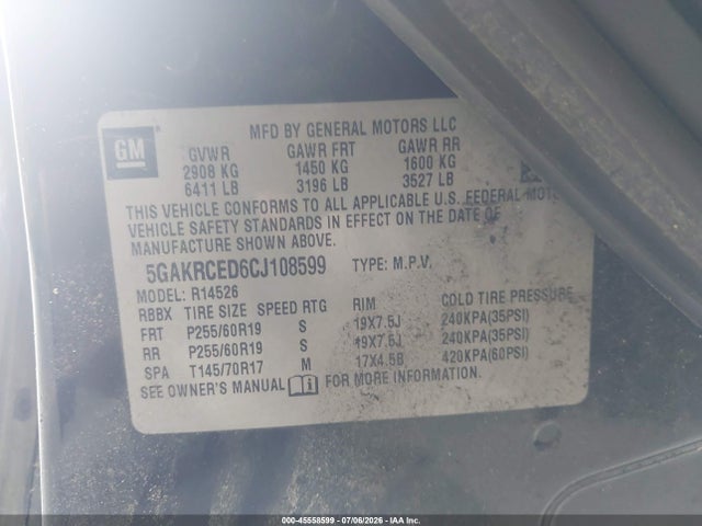 Продажа на аукционе авто 2012 Buick Enclave Leather, vin: 5GAKRCED6CJ108599, номер лота: 45558599
