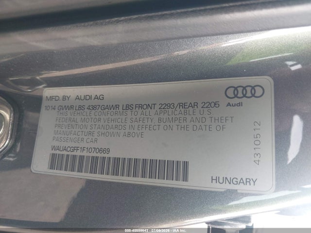 45558643 :رقم المزاد ، WAUACGFF1F1070669 vin ، 2015 Audi A3 1.8t Premium مزاد بيع