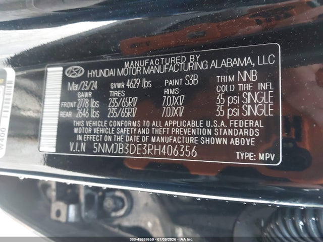 Продажа на аукционе авто 2024 Hyundai Tucson Sel, vin: 5NMJB3DE3RH406356, номер лота: 45558659