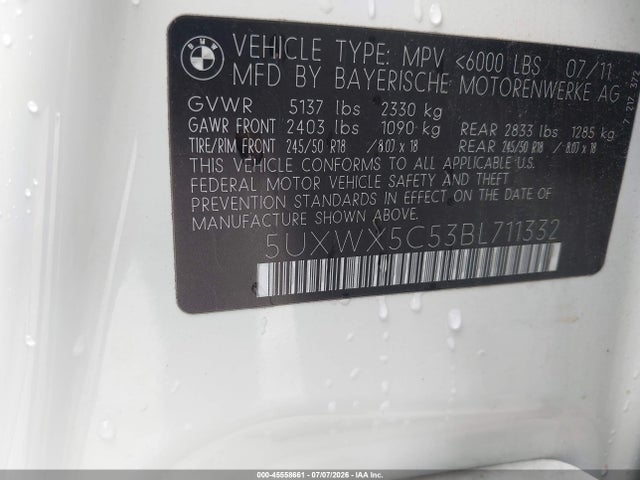 Продажа на аукционе авто 2011 Bmw X3 Xdrive28i, vin: 5UXWX5C53BL711332, номер лота: 45558661