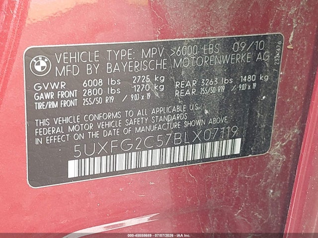 2011 Bmw X6 Xdrive35i მანქანა იყიდება აუქციონზე, vin: 5UXFG2C57BLX07119, აუქციონის ნომერი: 45558689