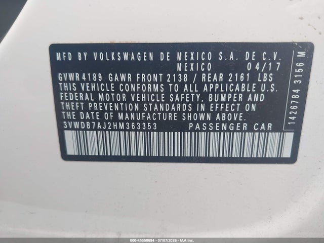 Volkswagen Jetta 1.4t Se 2017 3VWDB7AJ2HM363353 Image 9