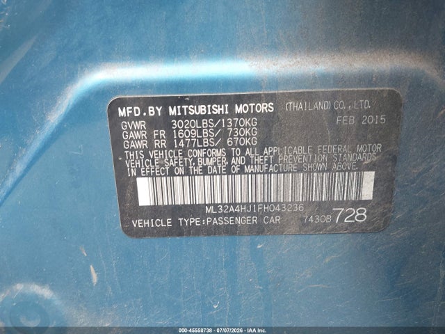 Продажа на аукционе авто 2015 Mitsubishi Mirage Es/rf, vin: ML32A4HJ1FH043236, номер лота: 45558738