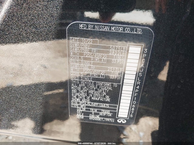 45558744 :رقم المزاد ، 3PCAJ5LR4PF106875 vin ، 2023 Infiniti Qx55 Sensory Awd مزاد بيع