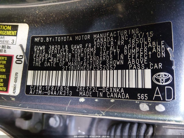 Toyota COROLLA LE 2015 2T1BURHE0FC352057 Image 9