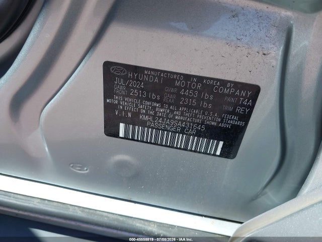 Aukcja sprzedaży 2025 Hyundai Sonata Se, vin: KMHL24JA9SA431645, numer aukcji: 45558819