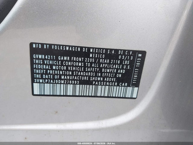 45558824 :رقم المزاد ، 3VWLP7AJ9DM276993 vin ، 2013 Volkswagen Jetta 2.5l Sel مزاد بيع