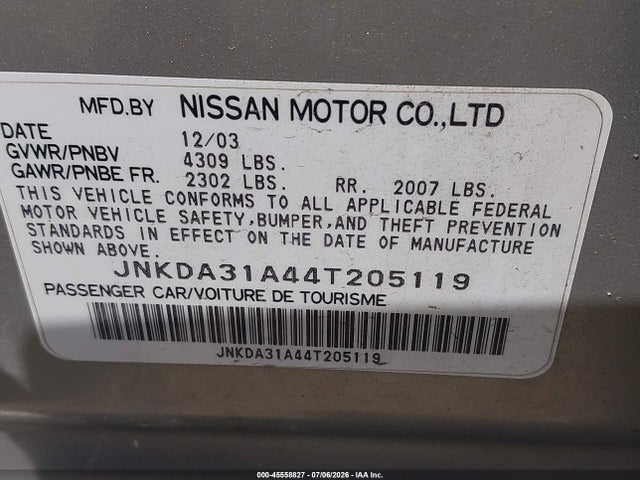 Продажа на аукционе авто 2004 Infiniti I35 Luxury, vin: JNKDA31A44T205119, номер лота: 45558827