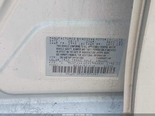 Продажа на аукционе авто 2017 Nissan Sentra S, vin: 3N1AB7AP1HY391084, номер лота: 45558836