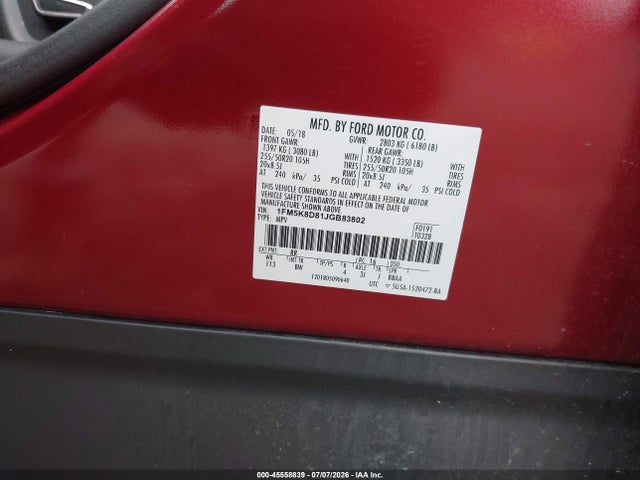 1FM5K8D81JGB83802 Ford EXPLORER XLT