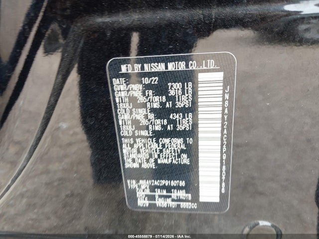 45558879 :رقم المزاد ، JN8AY2AC2P9180786 vin ، 2023 Nissan Armada Sv 2wd مزاد بيع