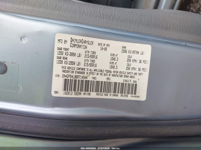 45558886 :رقم المزاد ، 2A4GP54L86R714544 vin ، 2006 Chrysler Town & Country Touring مزاد بيع