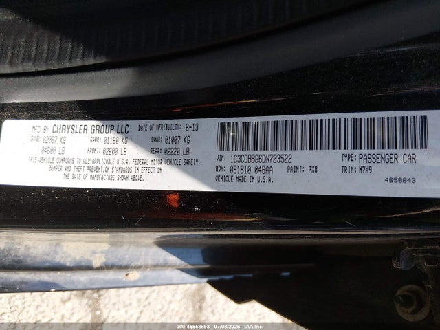 45558893 :رقم المزاد ، 1C3CCBBG6DN723522 vin ، 2013 Chrysler 200 Touring مزاد بيع