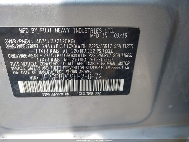 45558926 :رقم المزاد ، JF2GPBPC9FH256672 vin ، 2015 Subaru Xv Crosstrek Hybrid Touring مزاد بيع