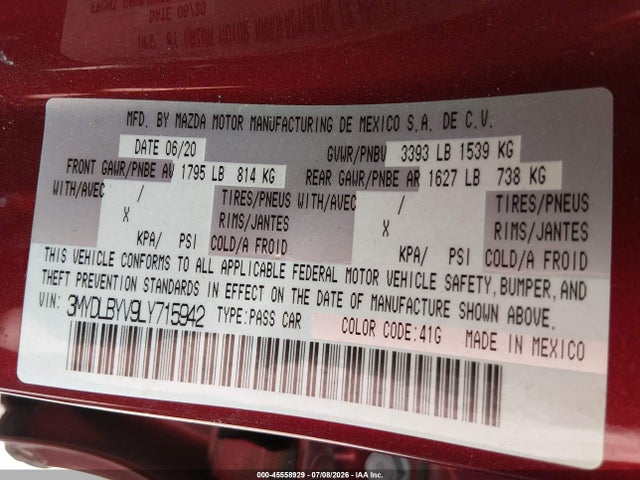 45558929 :رقم المزاد ، 3MYDLBYV9LY715942 vin ، 2020 Toyota Yaris L مزاد بيع