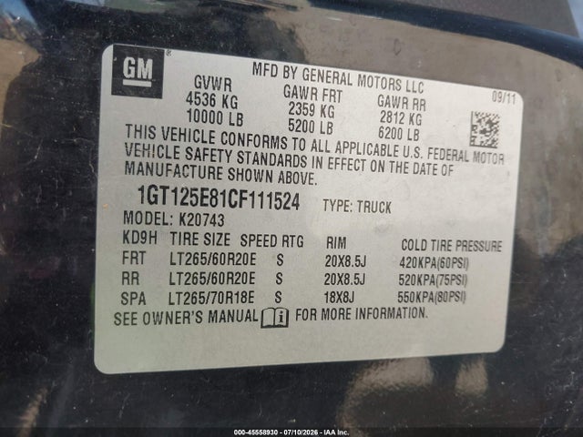 45558930 :رقم المزاد ، 1GT125E81CF111524 vin ، 2012 Gmc Sierra 2500hd Denali مزاد بيع