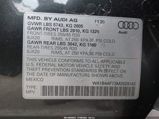 Продажа на аукционе авто 2021 Audi Sq5 Premium Plus Tfsi Quattro Tiptronic, vin: WA1B4AFY3M2029142, номер лота: 45558934