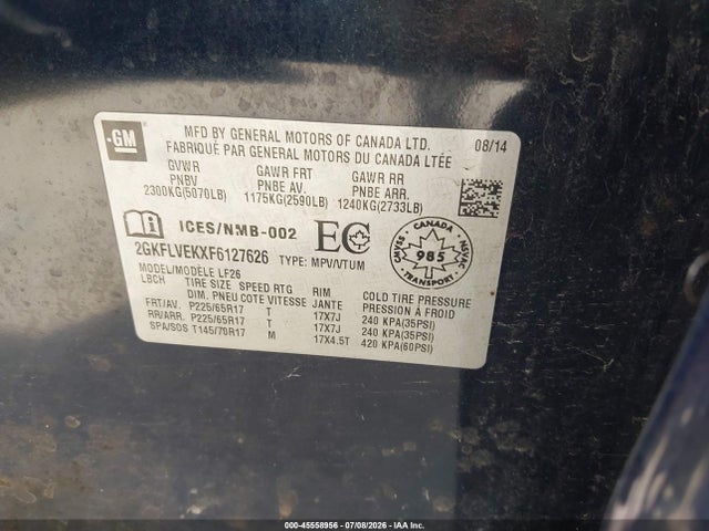 45558956 :رقم المزاد ، 2GKFLVEKXF6127626 vin ، 2015 Gmc Terrain Sle-1 مزاد بيع
