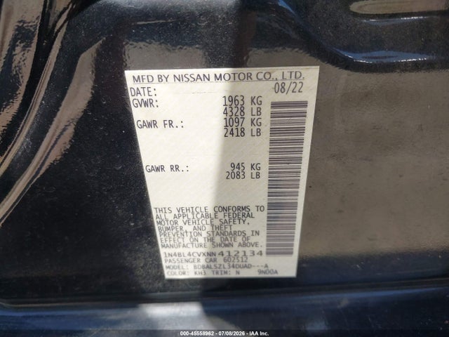 Aukcja sprzedaży 2022 Nissan Altima Sr Fwd, vin: 1N4BL4CVXNN412134, numer aukcji: 45558962