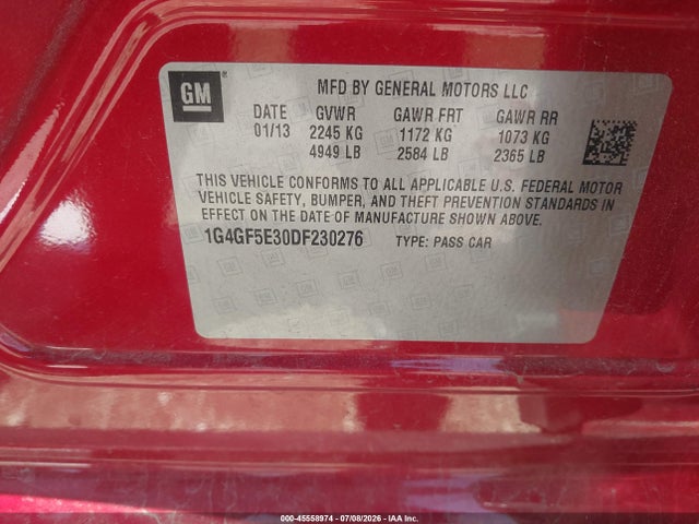 45558974 :رقم المزاد ، 1G4GF5E30DF230276 vin ، 2013 Buick Lacrosse Premium 1 Group مزاد بيع