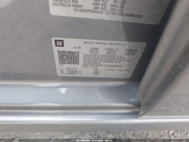 45558985 :رقم المزاد ، 1GCUYEED7LZ234526 vin ، 2020 Chevrolet Silverado 1500 4wd  Short Bed Rst مزاد بيع