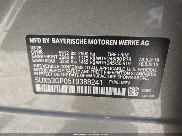 BMW X3 30 Xdrive 2026 5UX53GP05T9388241 Image 9