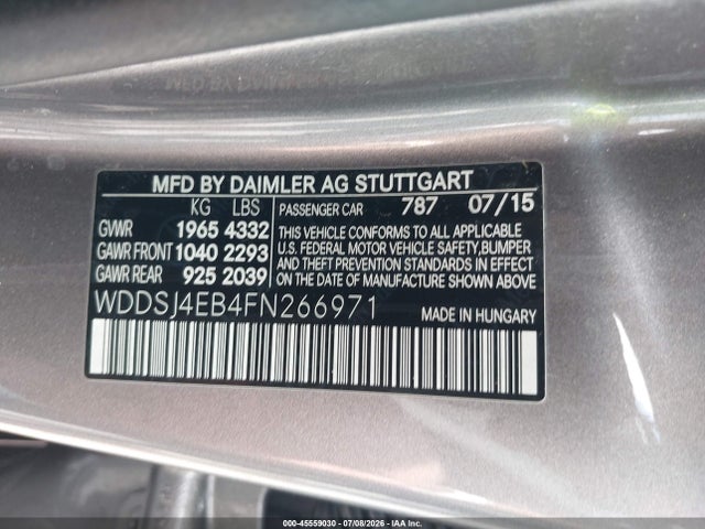 45559030 :رقم المزاد ، WDDSJ4EB4FN266971 vin ، 2015 Mercedes-benz Cla 250 مزاد بيع