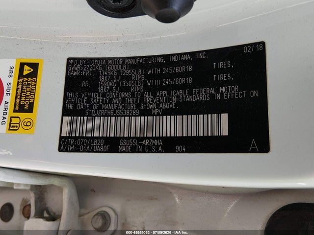 Toyota Highlander Xle 2018 5TDJZRFH6JS538289 Image 9