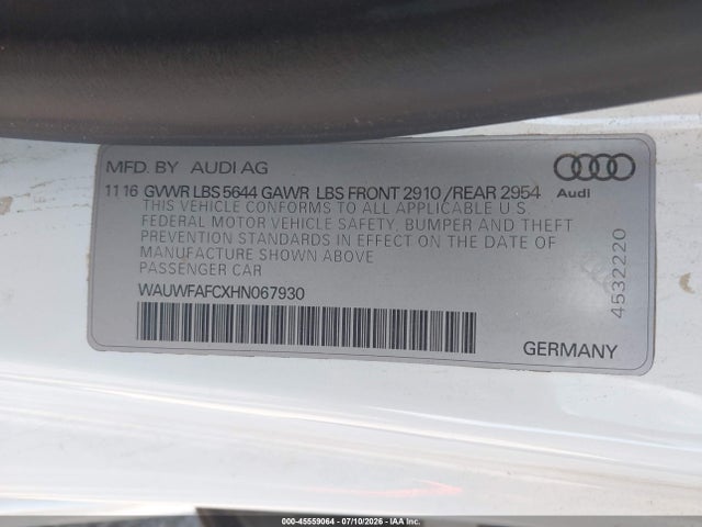 Продажа на аукционе авто 2017 Audi S7 4.0t Premium Plus, vin: WAUWFAFCXHN067930, номер лота: 45559064