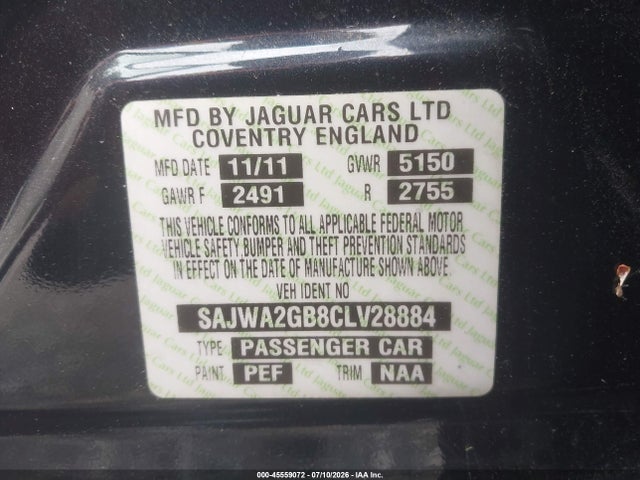 2012 Jaguar Xj Xjl Portfolio მანქანა იყიდება აუქციონზე, vin: SAJWA2GB8CLV28884, აუქციონის ნომერი: 45559072