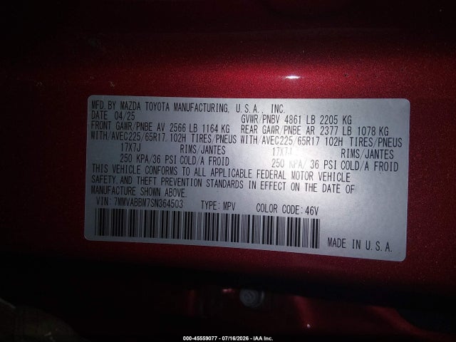 Aukcja sprzedaży 2025 Mazda Cx-50 2.5 S Preferred Package, vin: 7MMVABBM7SN364503, numer aukcji: 45559077