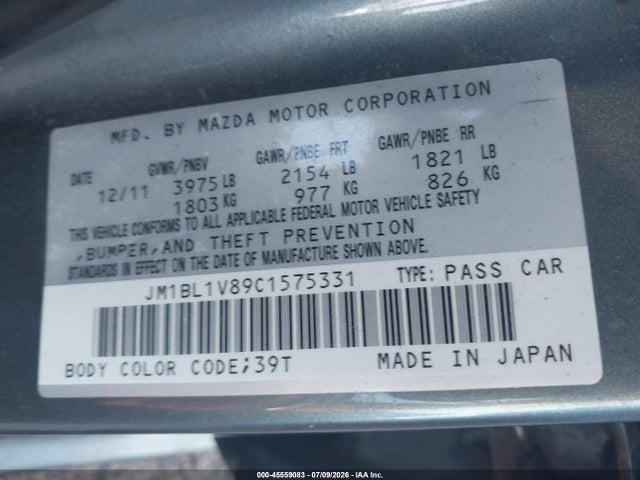 45559083 :رقم المزاد ، JM1BL1V89C1575331 vin ، 2012 Mazda Mazda3 I Touring مزاد بيع