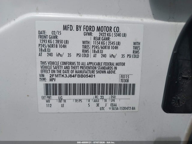 Продаж на аукціоні авто 2015 Ford Edge Sel, vin: 2FMTK3J84FBB05401, номер лоту: 45559121