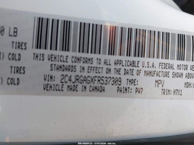 45559123 :رقم المزاد ، 2C4JRGAGXFR537309 vin ، 2015 Ram Cargo Tradesman مزاد بيع