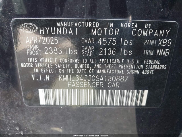 Aukcja sprzedaży 2025 Hyundai Sonata Hybrid Sel, vin: KMHL34JJ0SA130887, numer aukcji: 45559142